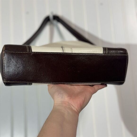 Coach Hamilton Shoulder Bag F13957 Pebbled Leather Ivory Brown Turnlock Luxury - Picture 6 of 9